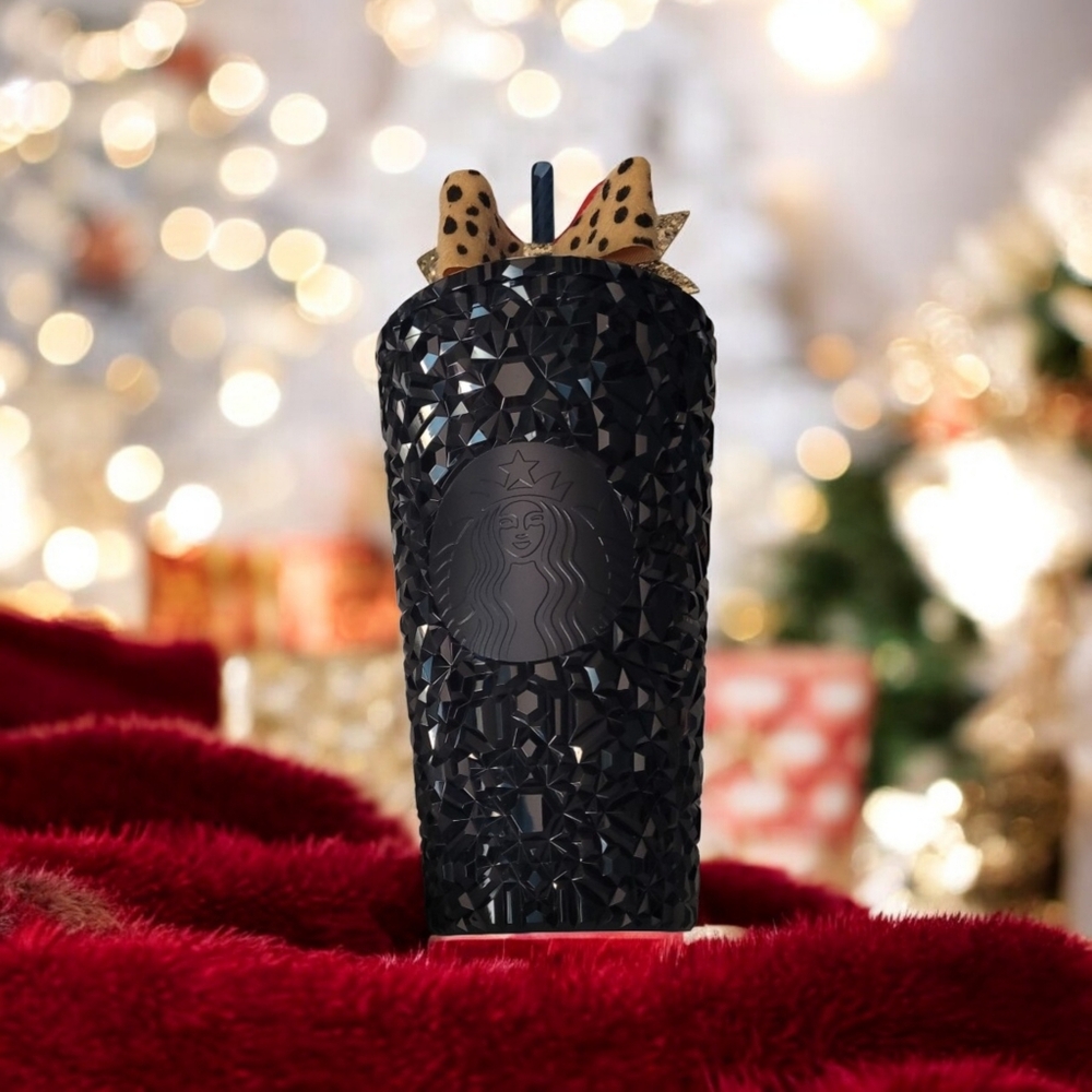 Nwt Starbucks 16oz Black Studded Tumbler with Bow - Picture 2 of 2